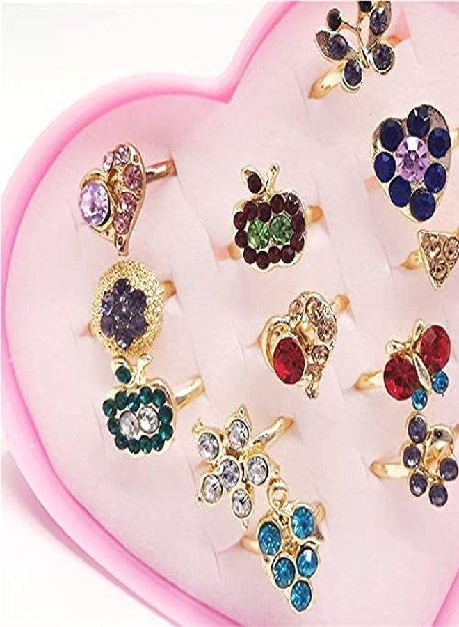 NGEL 12Pcs Adjustable Colorful Ring Set With Beautiful Heart-Shaped Display Case, Kids Little Girl Jewelry Ring, Pretend Play and Dress up Rings - Image 3